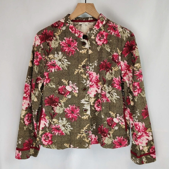 J. Jill Jackets & Blazers - J. Jill Women's Olive Textured Floral Button Front Jacket Size M Petite